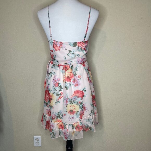 Abercrombie & Fitch Pink Red Floral Ruffle Wrap Mini Dress - Picture 6 of 14